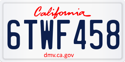 CA license plate 6TWF458