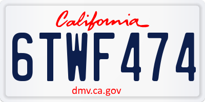CA license plate 6TWF474