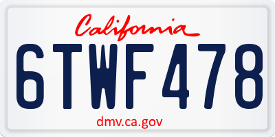 CA license plate 6TWF478