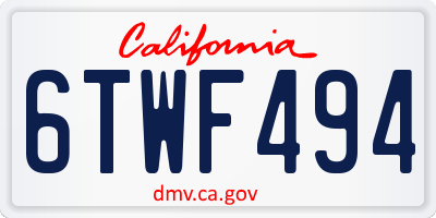 CA license plate 6TWF494