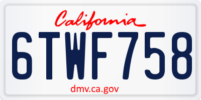 CA license plate 6TWF758