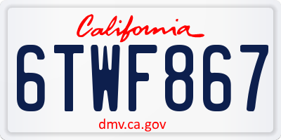 CA license plate 6TWF867