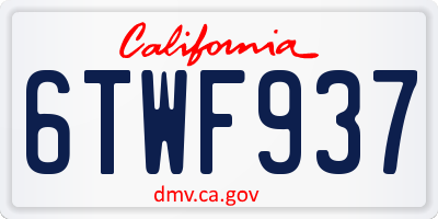 CA license plate 6TWF937