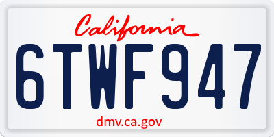 CA license plate 6TWF947