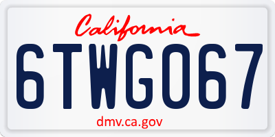CA license plate 6TWG067