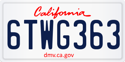 CA license plate 6TWG363