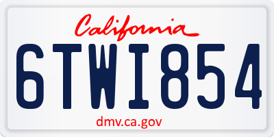 CA license plate 6TWI854
