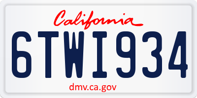 CA license plate 6TWI934