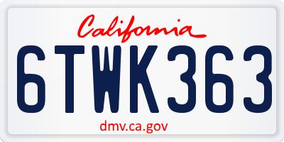 CA license plate 6TWK363
