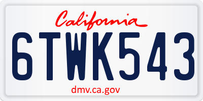 CA license plate 6TWK543