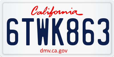 CA license plate 6TWK863