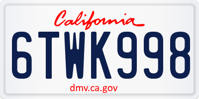CA license plate 6TWK998