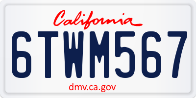 CA license plate 6TWM567