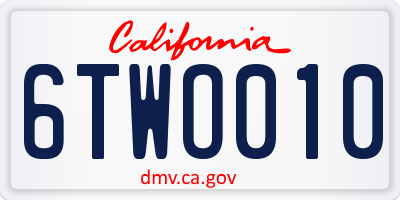 CA license plate 6TWO010