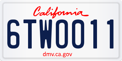 CA license plate 6TWO011