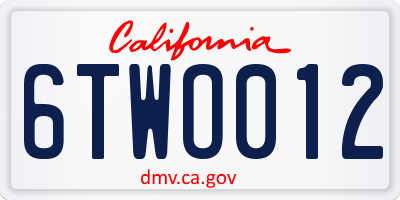 CA license plate 6TWO012