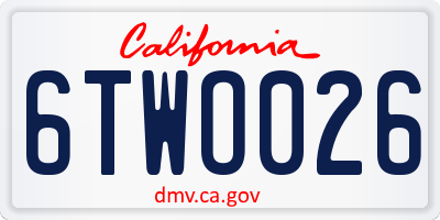 CA license plate 6TWO026