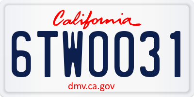 CA license plate 6TWO031