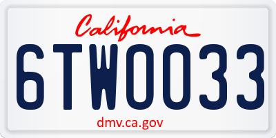 CA license plate 6TWO033