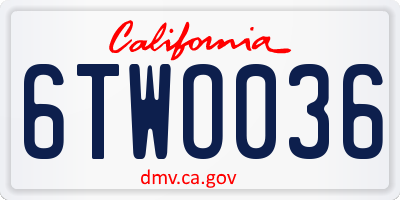 CA license plate 6TWO036