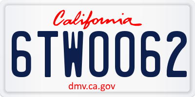 CA license plate 6TWO062