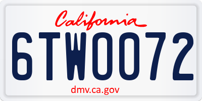 CA license plate 6TWO072
