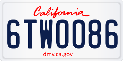 CA license plate 6TWO086