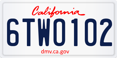 CA license plate 6TWO102