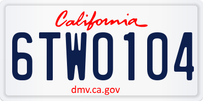 CA license plate 6TWO104