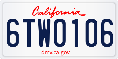 CA license plate 6TWO106