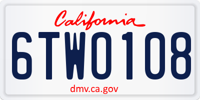 CA license plate 6TWO108