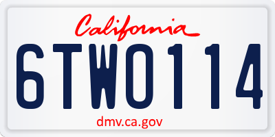 CA license plate 6TWO114