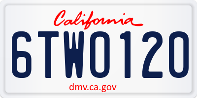 CA license plate 6TWO120
