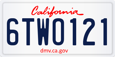 CA license plate 6TWO121