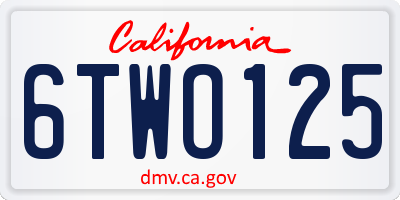CA license plate 6TWO125