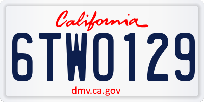 CA license plate 6TWO129
