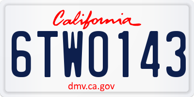 CA license plate 6TWO143