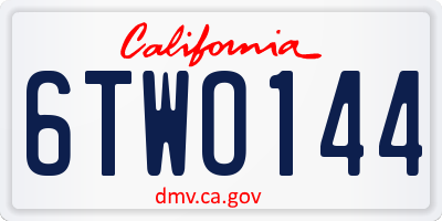 CA license plate 6TWO144