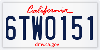 CA license plate 6TWO151
