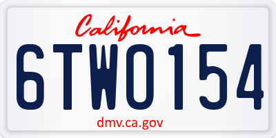 CA license plate 6TWO154