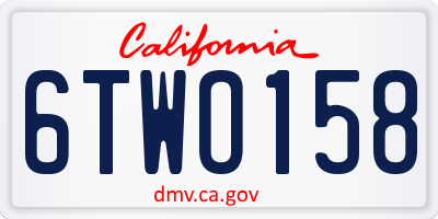 CA license plate 6TWO158
