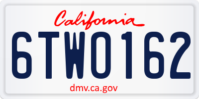 CA license plate 6TWO162