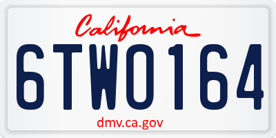 CA license plate 6TWO164