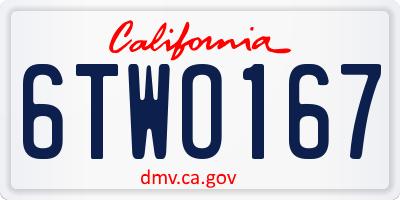 CA license plate 6TWO167