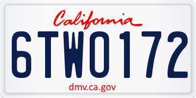 CA license plate 6TWO172