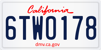 CA license plate 6TWO178