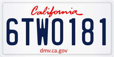 CA license plate 6TWO181
