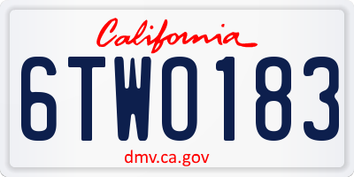 CA license plate 6TWO183