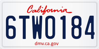 CA license plate 6TWO184