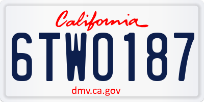CA license plate 6TWO187